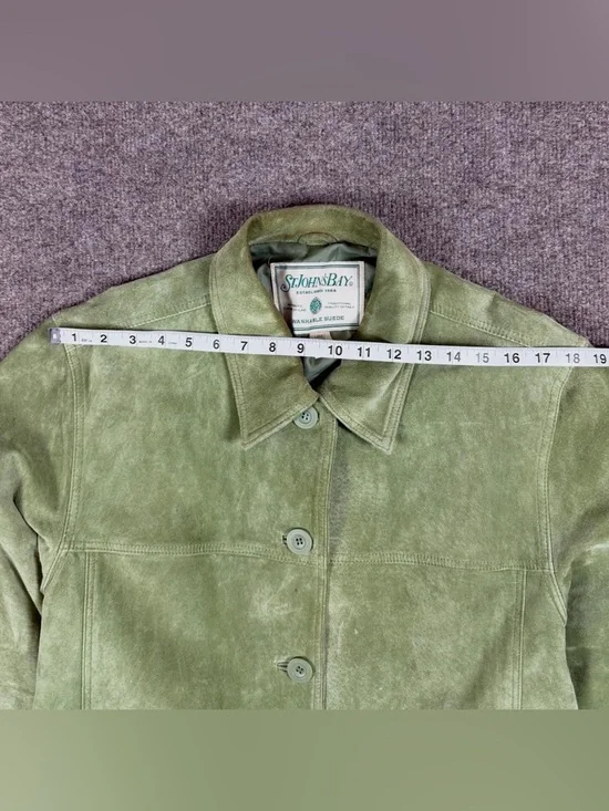 Vintage St. John’s Bay Green Suede Button Front Jacket Women’s Large Lightweight - Picture 13 of 15